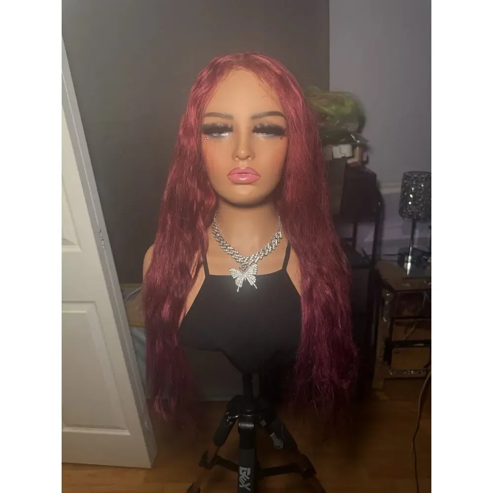 Human Hair 13x6 Lace Front Wig – Burgundy/Red
